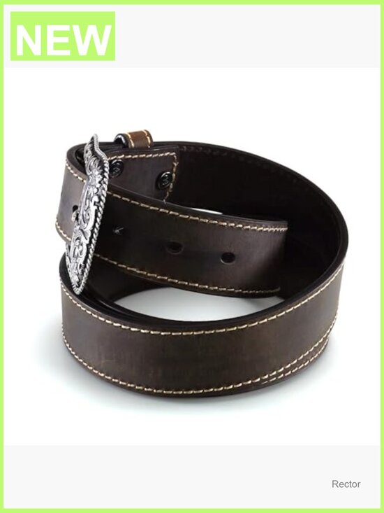 Western Leather Belt with Floral Buckle, Heavy Stitch, 1.5\